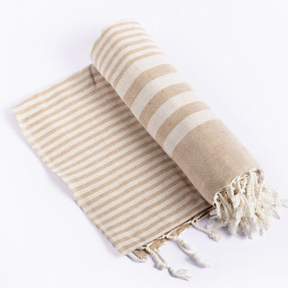 Fethiye Striped Throw Blanket 95" x 71" - Beige