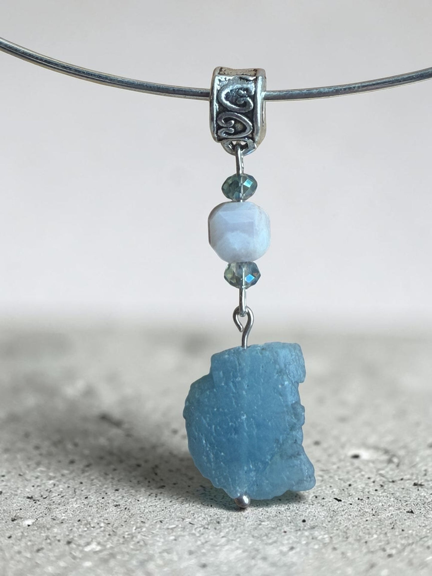 Aquamarine Moonstone Drop Pendant Necklace