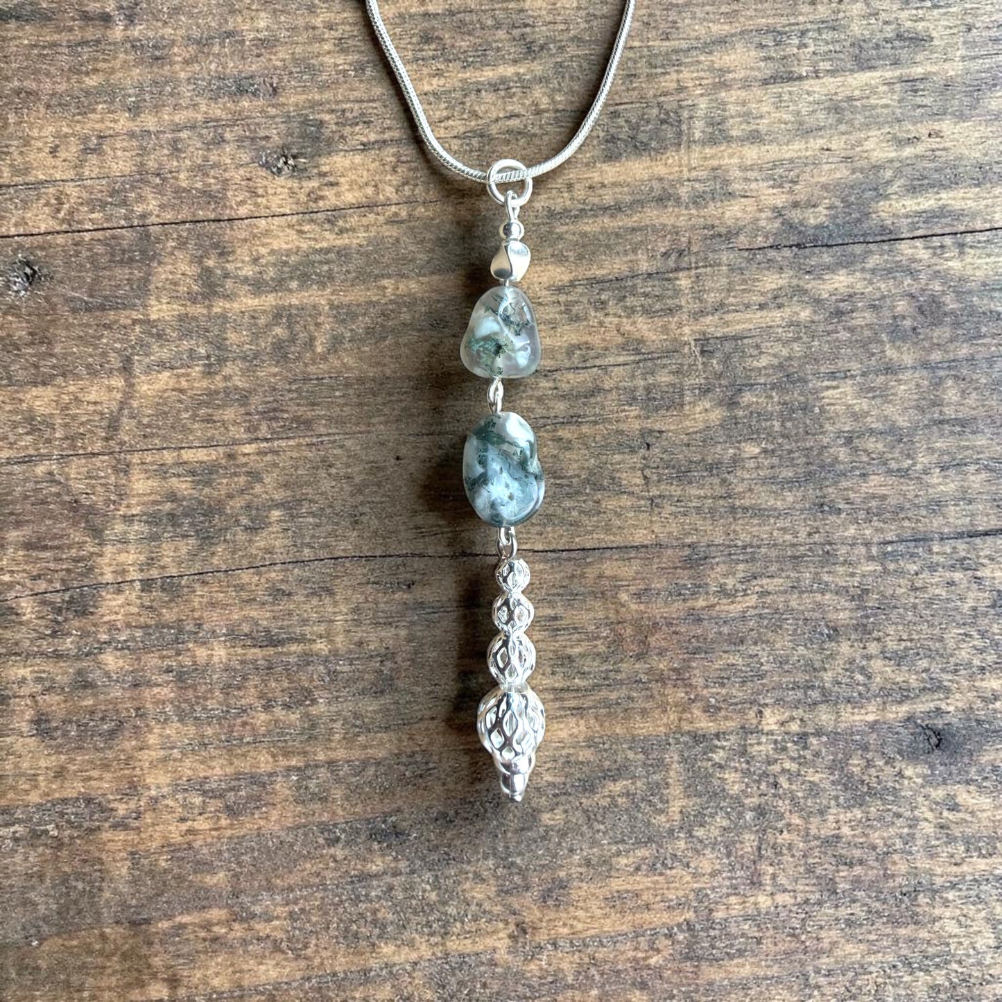 Agate and Sterling Drop Pendant