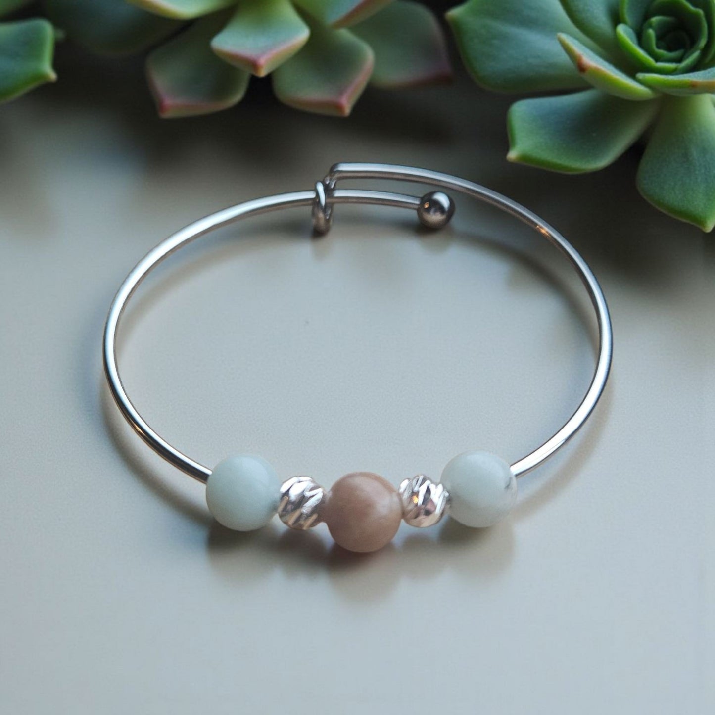 Amazonite Bead and Sterling Space Bracelet