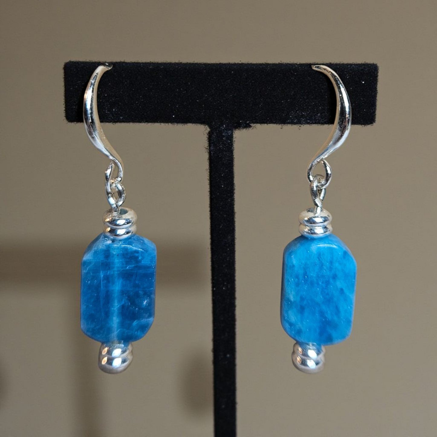 Apatite Natural Rectangle Stone with Sterling Earrings