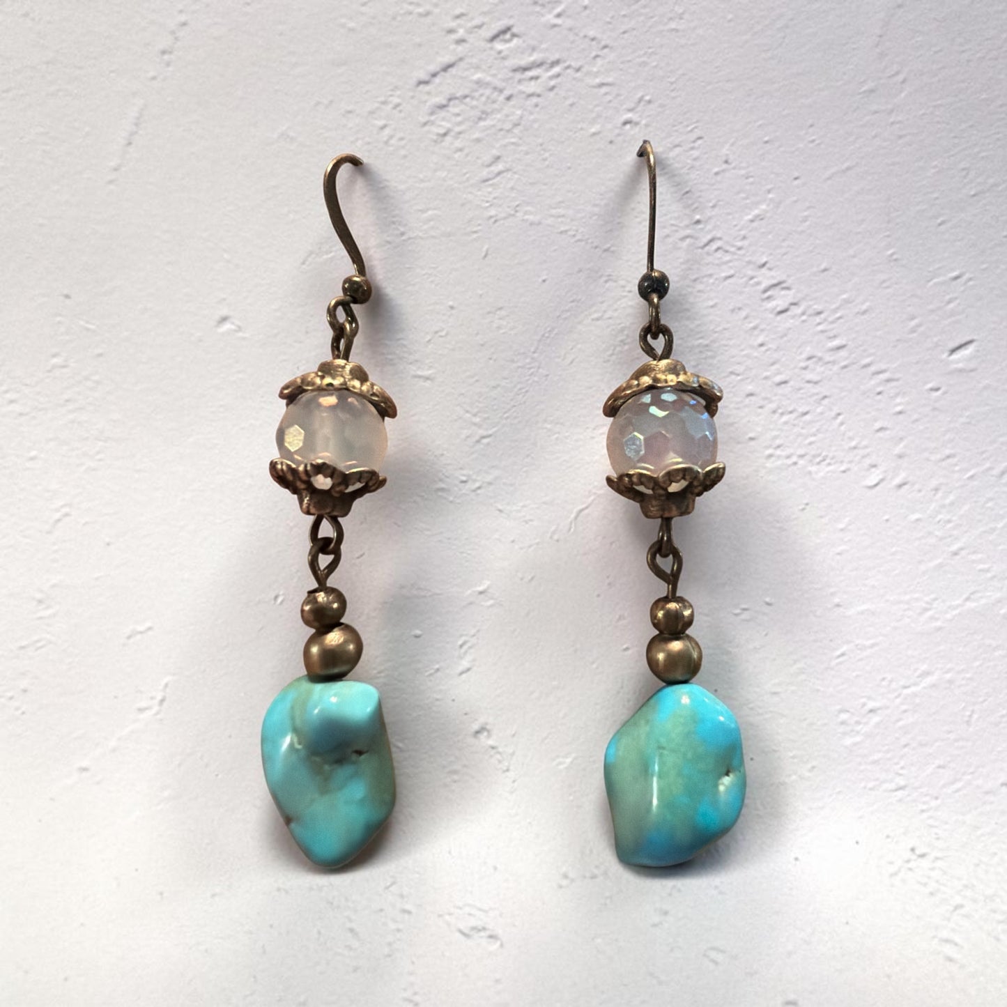 Turquoise nugget Dangle Earrings w/ Agate stones