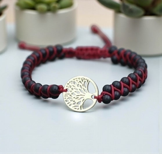 Jasper Boho Knitted Bracelets with Tree of Life Pendant - 4 Styles