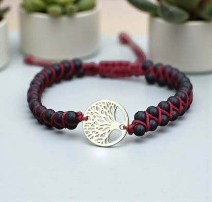 Jasper Boho Knitted Bracelets with Tree of Life Pendant - 4 Styles