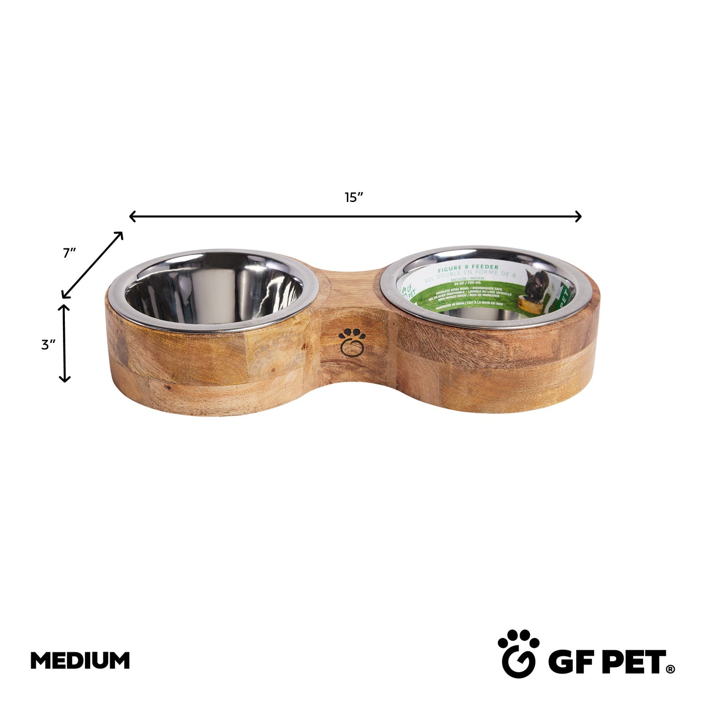 Dog Bowls MANGO Wood & Metal Floor Feeder