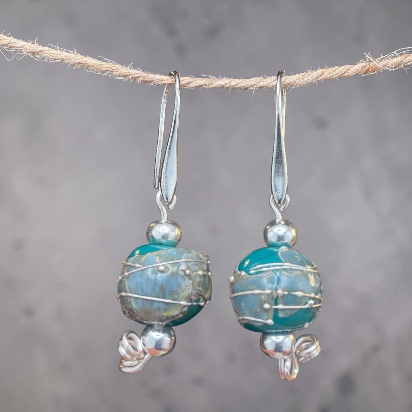 Lampwork Glass Handmade - Turquoise Green - Earrings