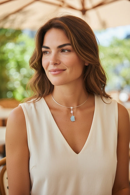 Aquamarine Moonstone Drop Pendant Necklace
