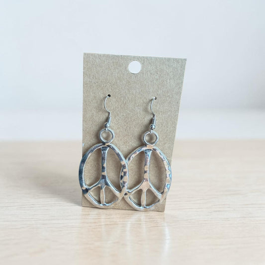 Hammered Peace Sign Earrings