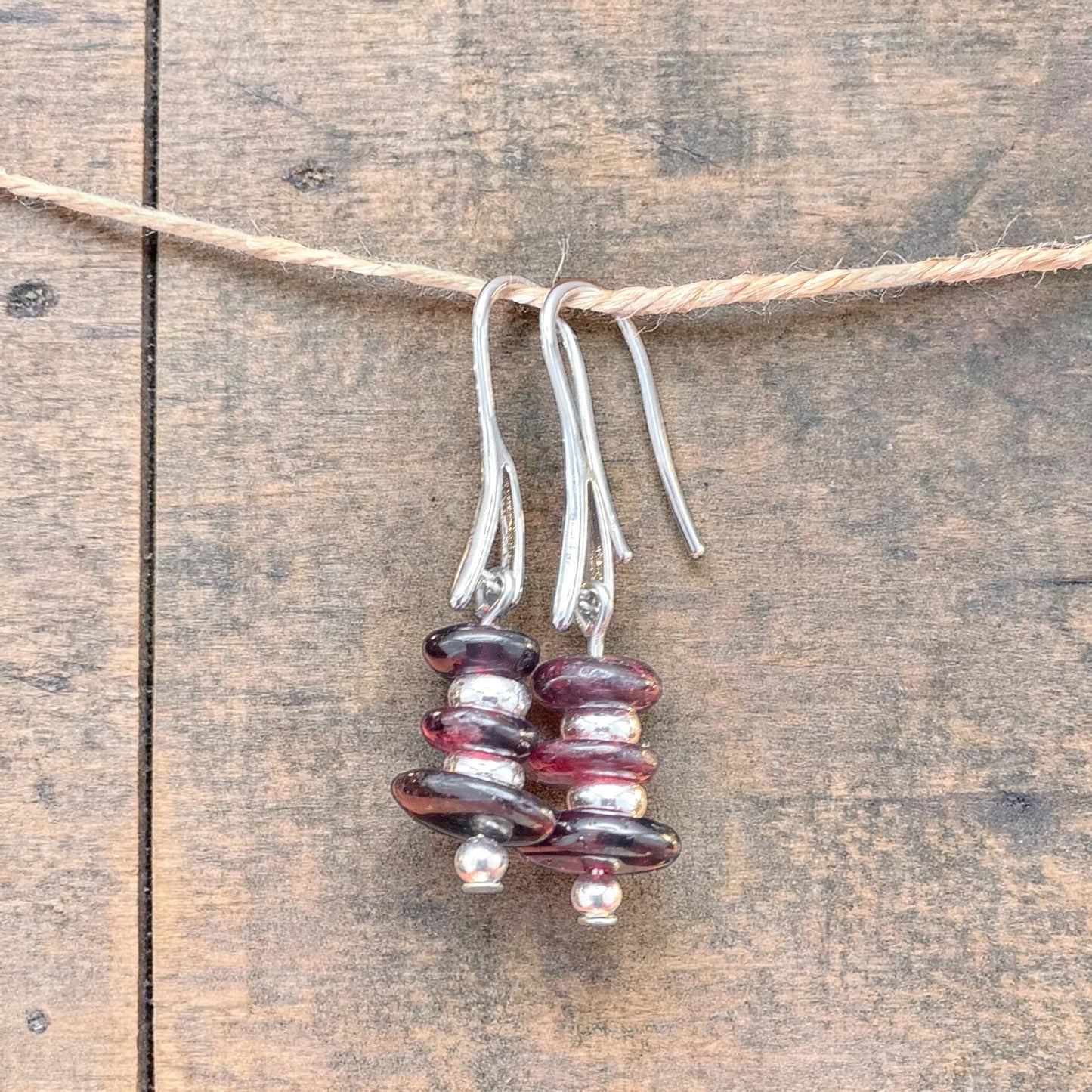 Garnet Stacking Sterling Silver Plated Hooks and Accetns
