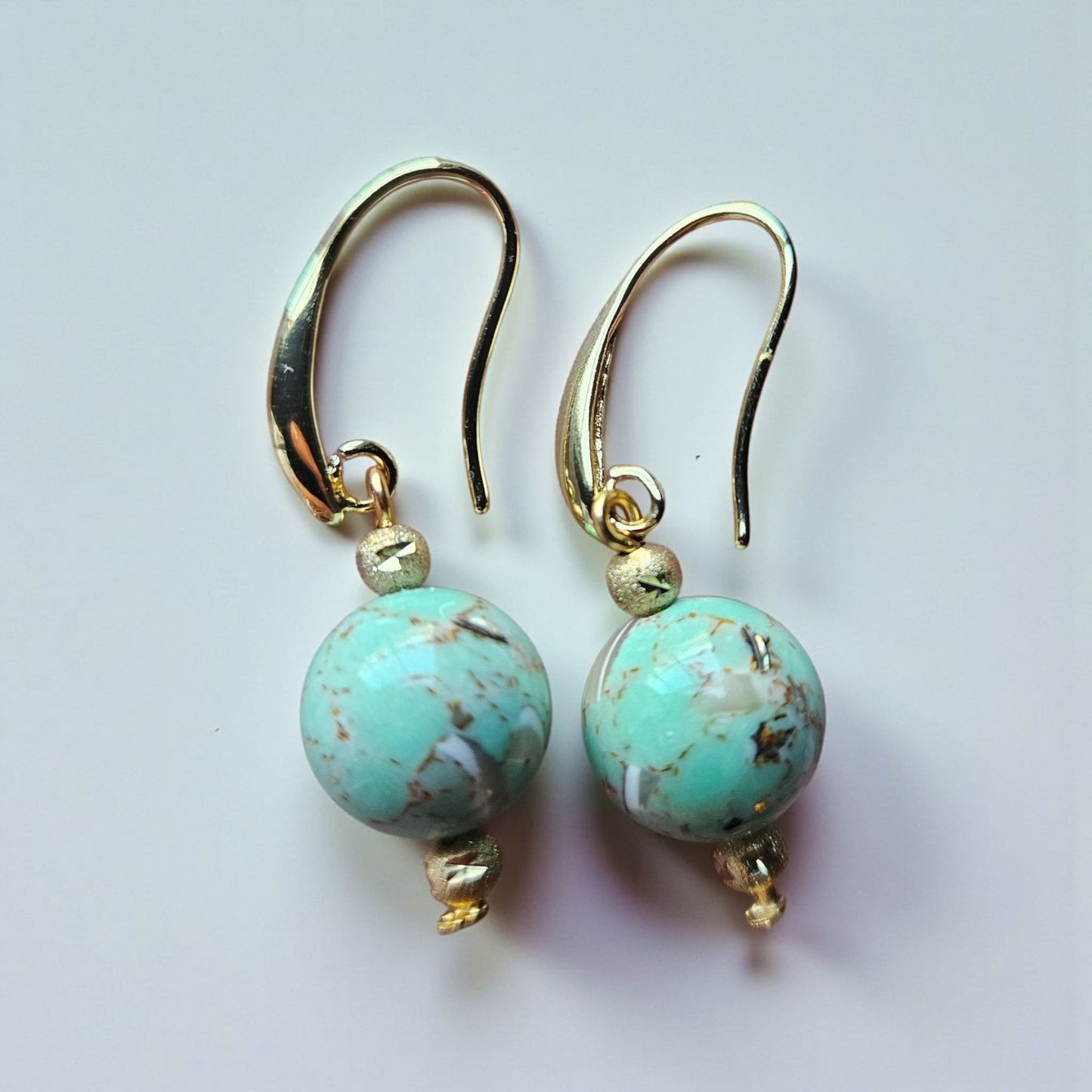 Turquoise Color Manmade Stone Earrings with Sterling Silver or 24 K Gold Plated Findings
