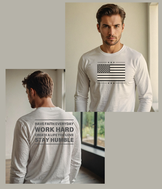 Men's Long Sleeve Shirts - Faith, Work, Life, Humble