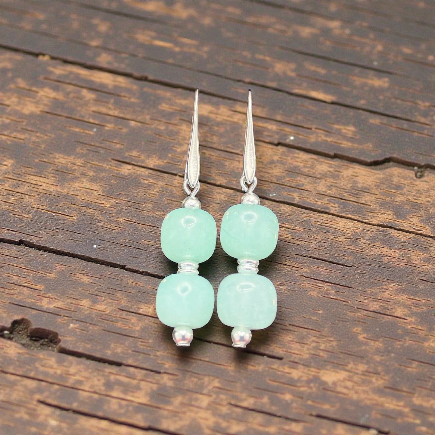 Jade Cube Earrings - Sterling Plated Accents