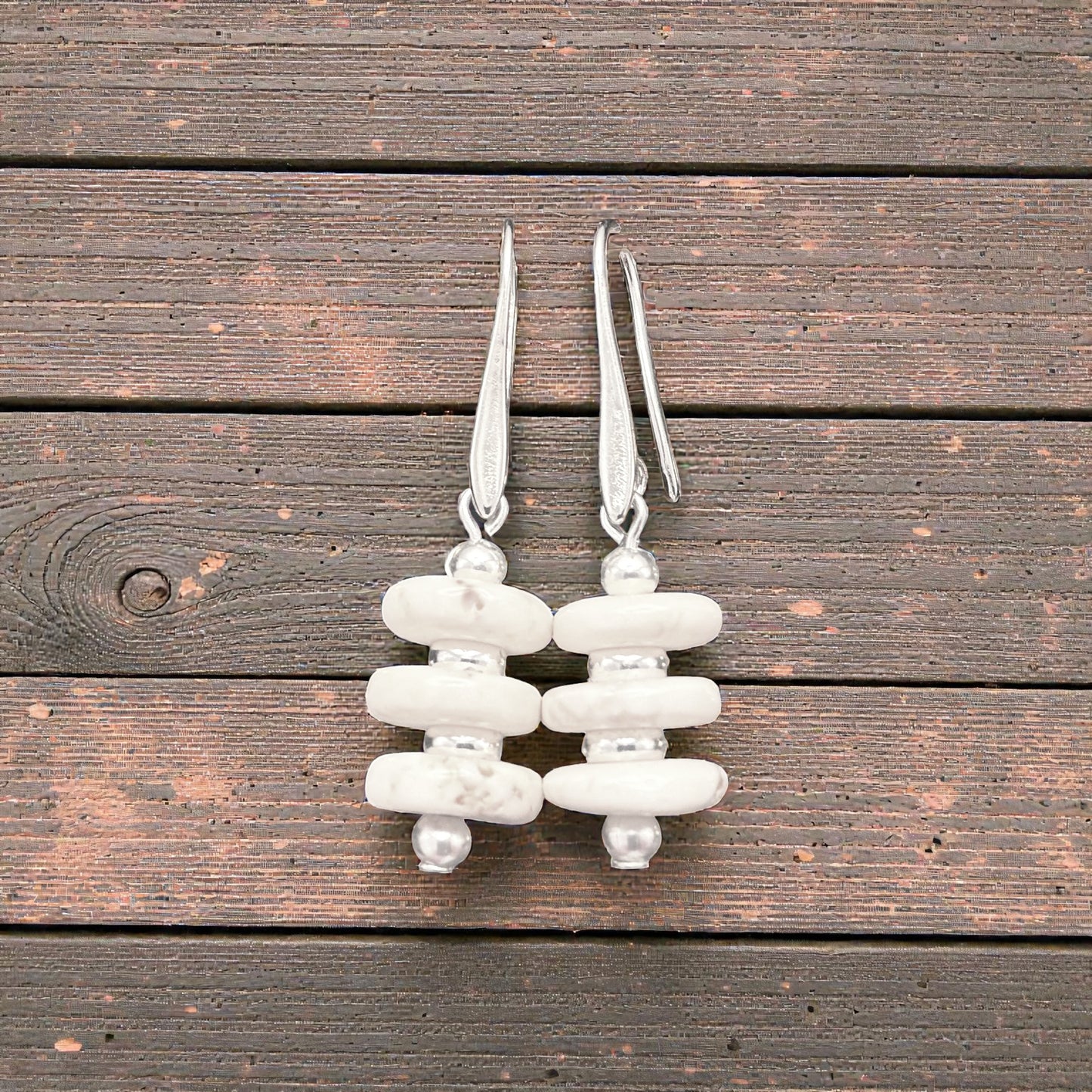 Magnesite Disc Stones Layered -Sterling Plated