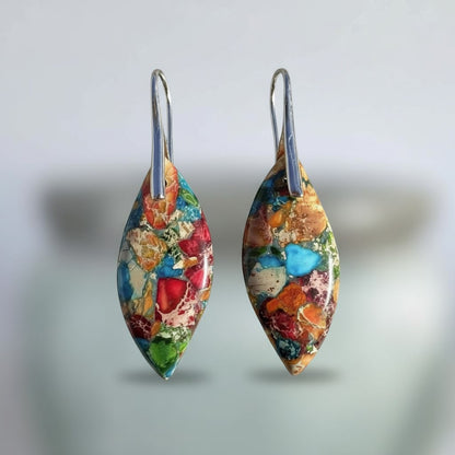 Jasper Multi Color Waterdrop or Teardrop Earrings - Silver or Gold hooks