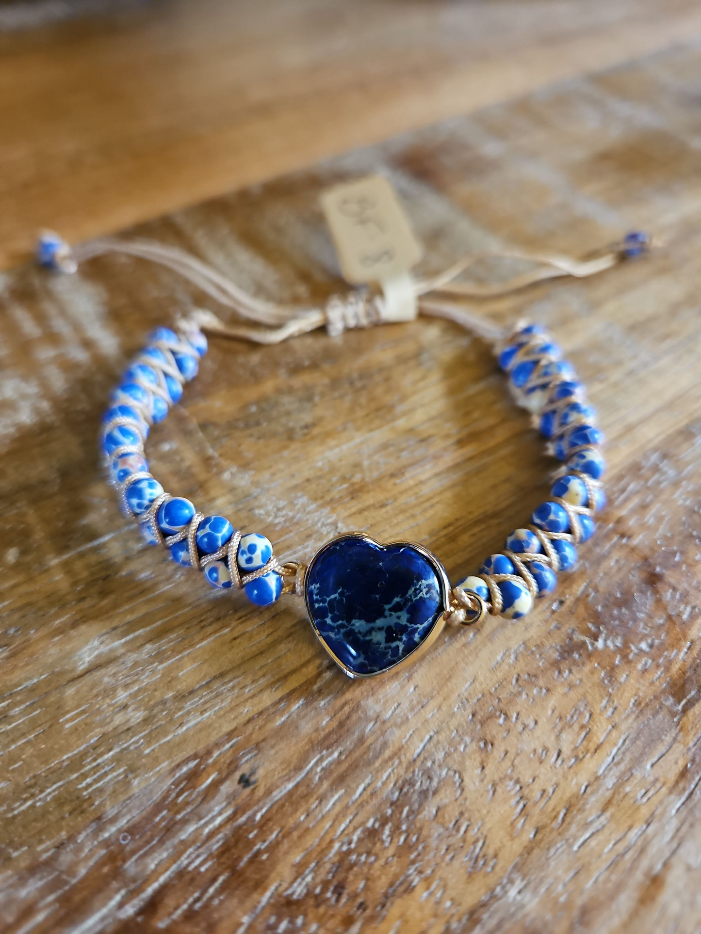 Jasper Boho Knitted Bracelets Solid-color with Heart Pendant - 4 Styles