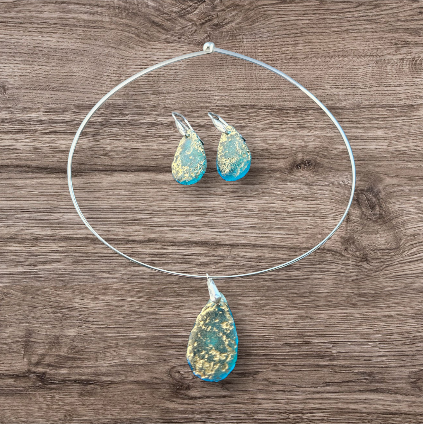 Czech Glass Aquamarine/Gold Pendant or Earrings