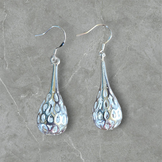 925 Sterling Silver Hollow Water Drop Earrings