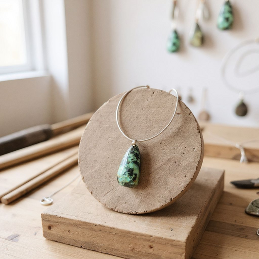 African Turquoise Petal Pendant Necklace