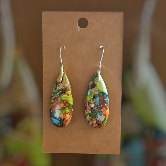 Jasper Multi Color Teardrop Earrings - Silver or Gold hooks