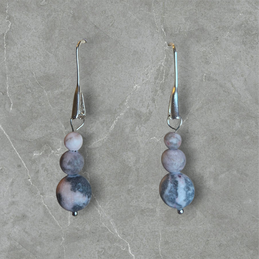 Natural Pink Zebra Jasper Stone Earrings with 925 Sterling wire hooks