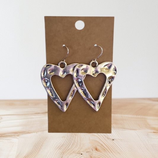 Hammered Metal Open Heart Earrings