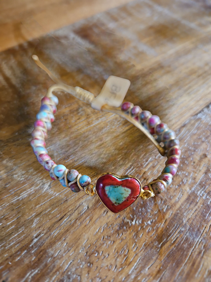 Jasper Boho Knitted Bracelets Multi-color with Heart Pendant - 5 Styles