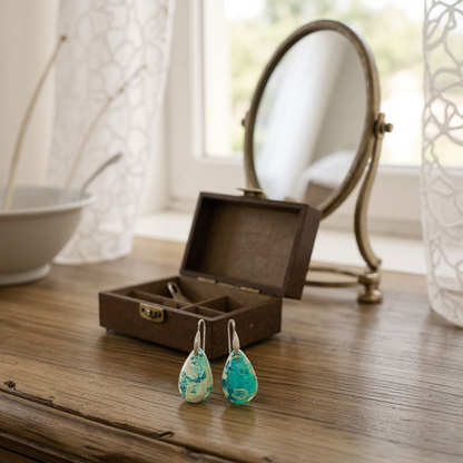 Czech Glass Aquamarine Rembrandt Finish Pendant or Earrings