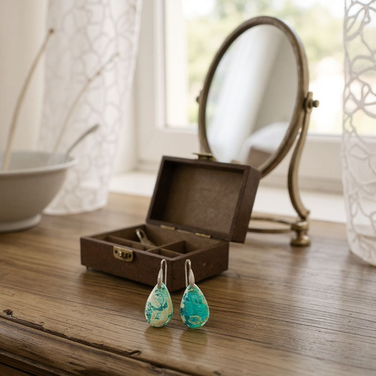 Czech Glass Aquamarine Rembrandt Finish Pendant or Earrings