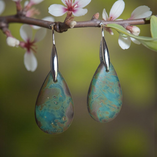 Czech Glass Aquamarine Rembrandt Matte Finish Sterling Earrings