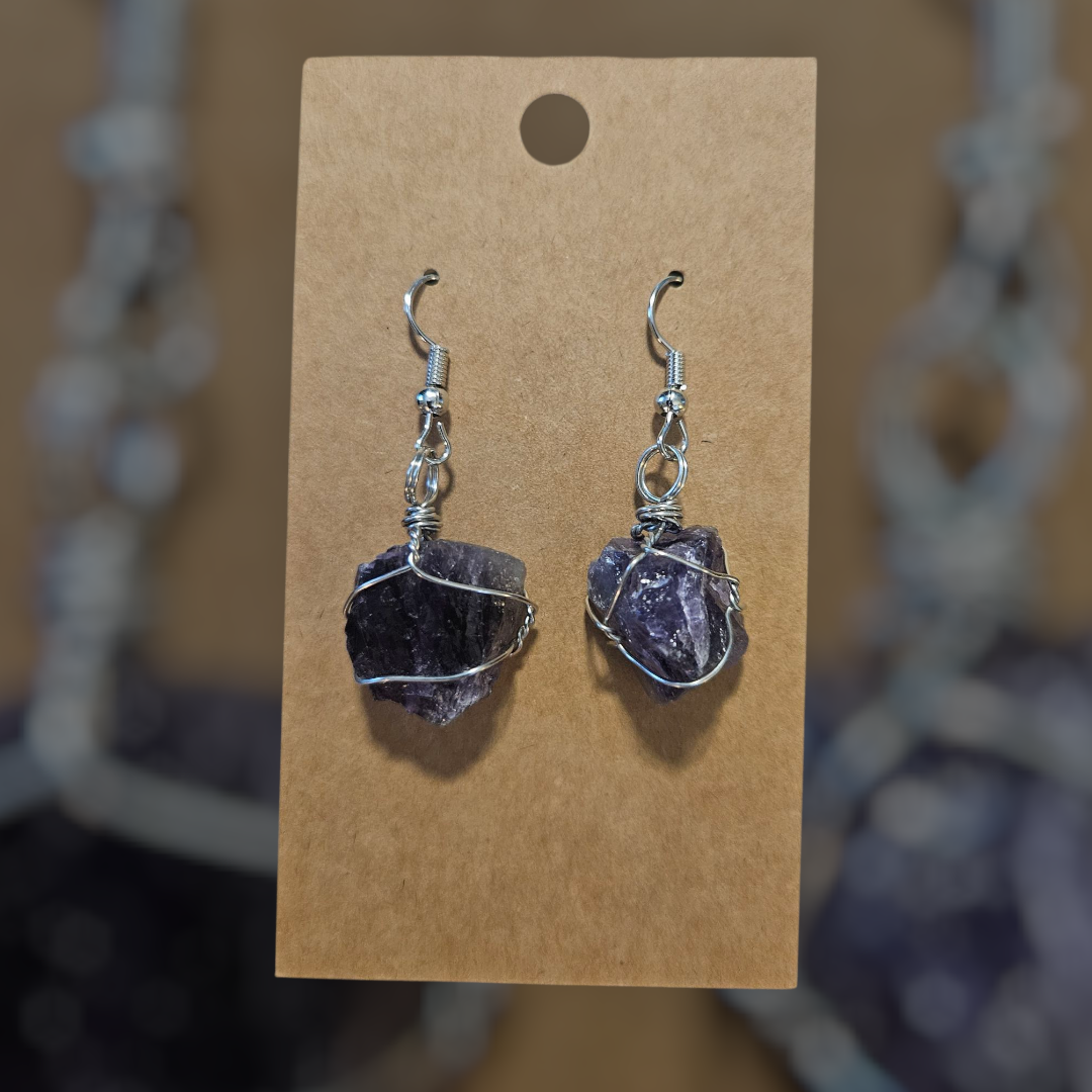 Crystal & Natural Stone wire wrapped Earrings - 14 Healing Styles