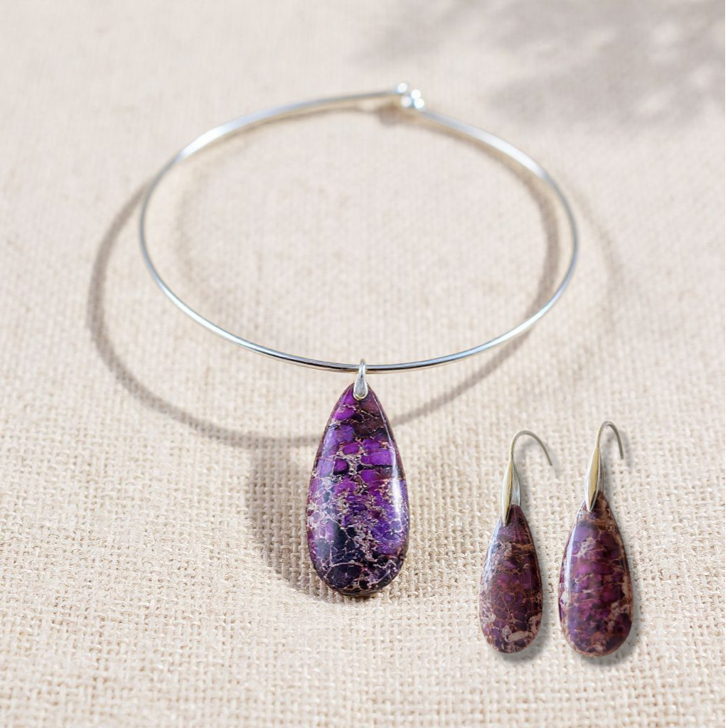Impression Jasper Purple Teardrop Pendant &/or Earrings