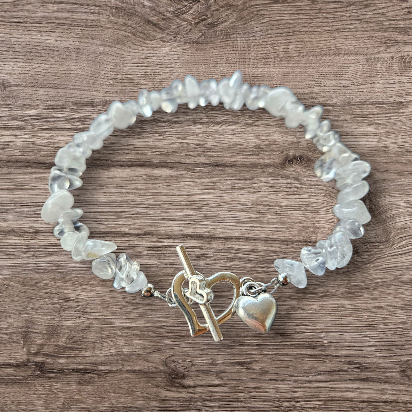 Natural Chip Gemstone Bracelet, with Alloy Bar & Heart Clasp