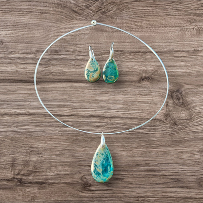 Czech Glass Aquamarine Rembrandt Finish Pendant or Earrings