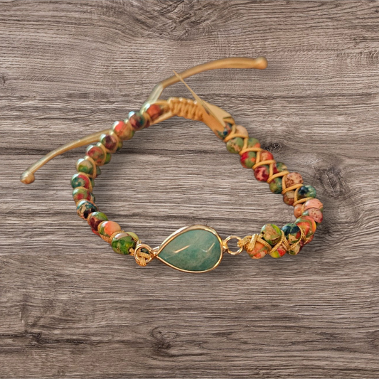 Jasper Stone Knitted Multi-color Bracelet with Teardrop