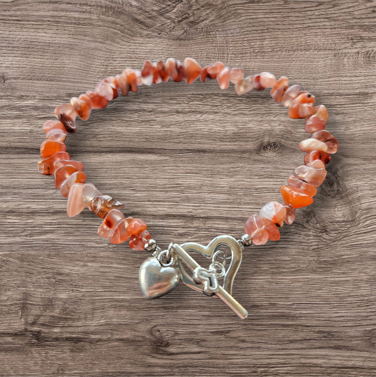 Natural Chip Gemstone Bracelet, with Alloy Bar & Heart Clasp