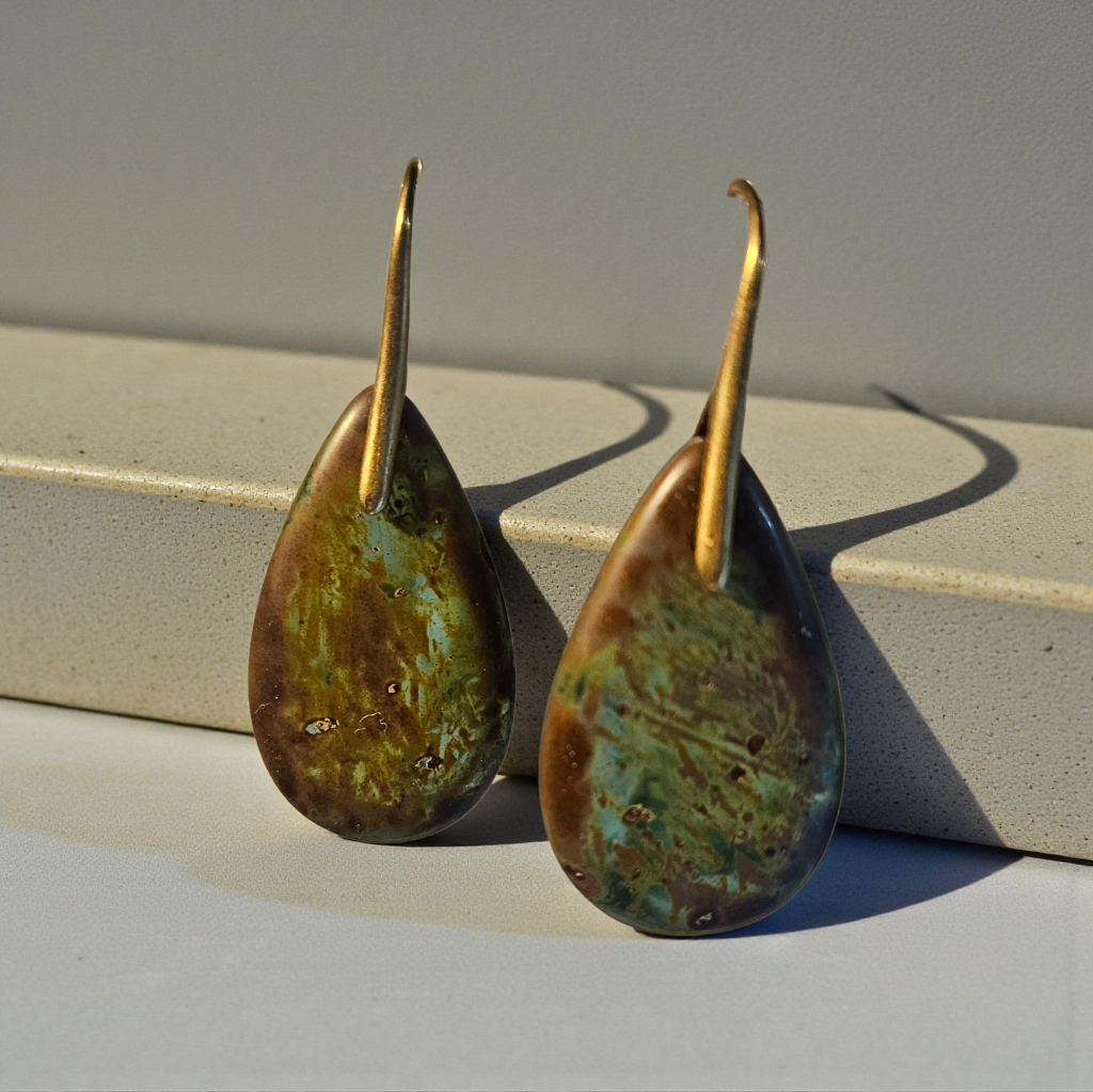 Czech Glass Aquamarine Rembrandt Matte Finish Sterling or Brass Earrings