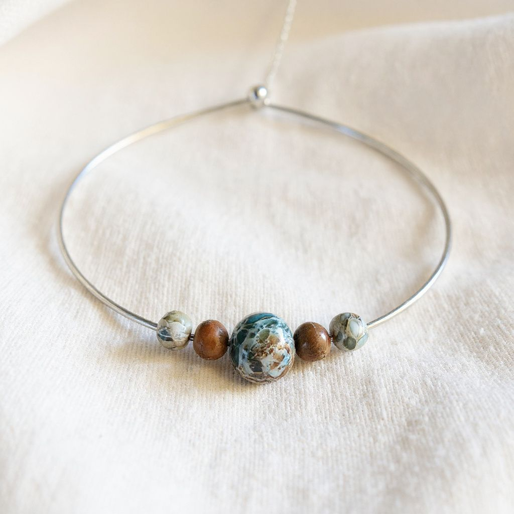 Imperial Jasper/Natural Regalite Rigid Silver Necklace