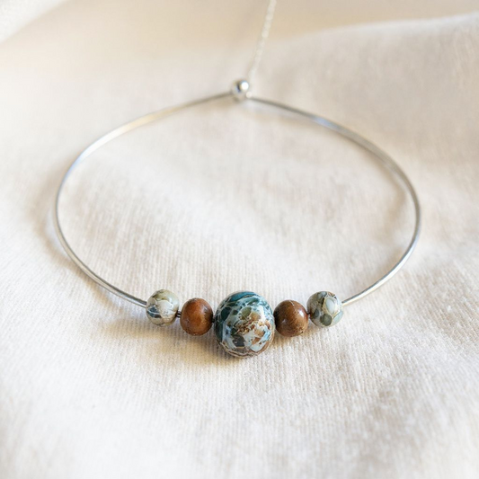 Imperial Jasper/Natural Regalite Rigid Silver Necklace