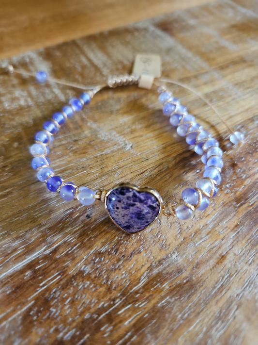 Jasper Boho Knitted Bracelets Solid-color with Heart Pendant - 4 Styles
