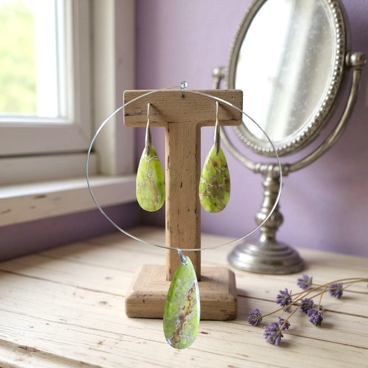 Impression Jasper Apple Green Teardrop Pendant or Earrings