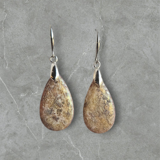 Textured Matte White Picasso Teardrop Earrings - Sterling