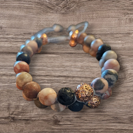 Pink Zebra Natural Stone Beaded Bracelet
