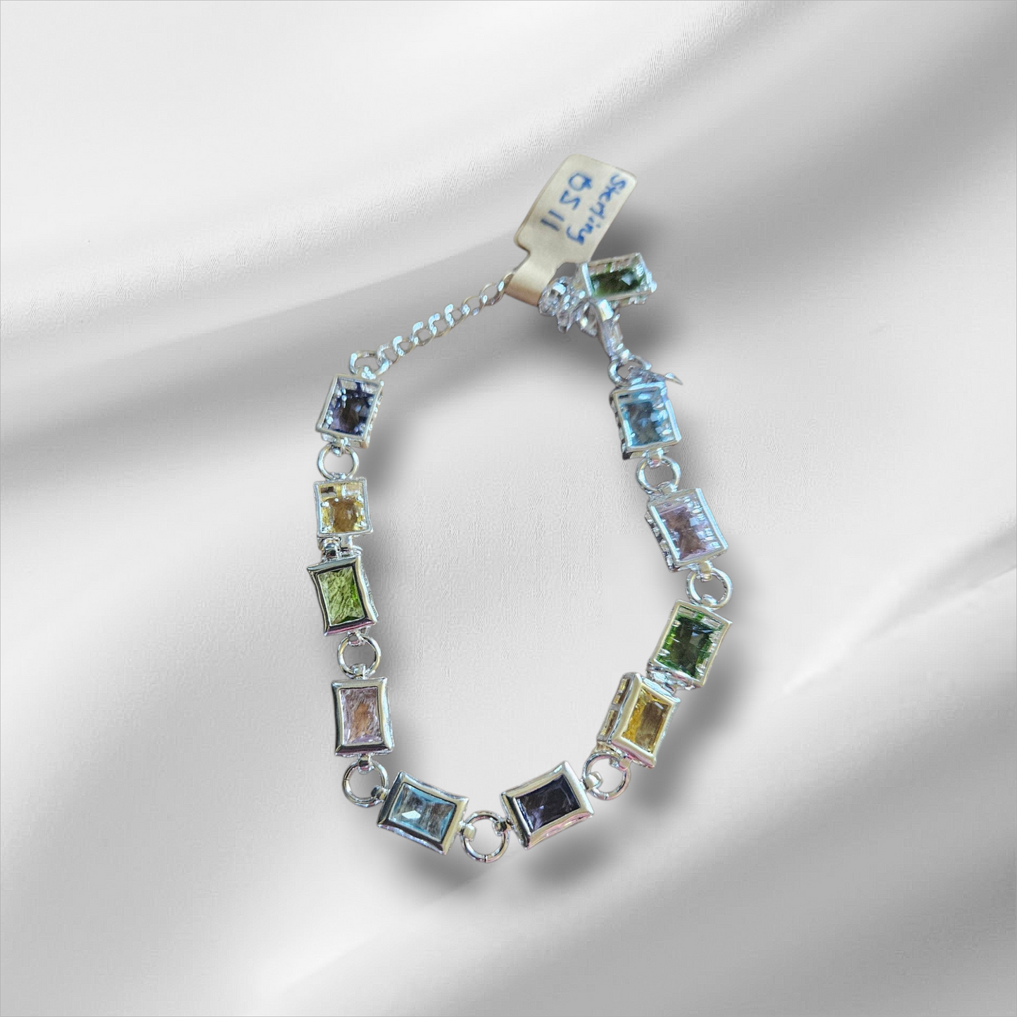 925 Sterling Silver Square Inlaid With Multi-Color Zirconia Chain Bracelet
