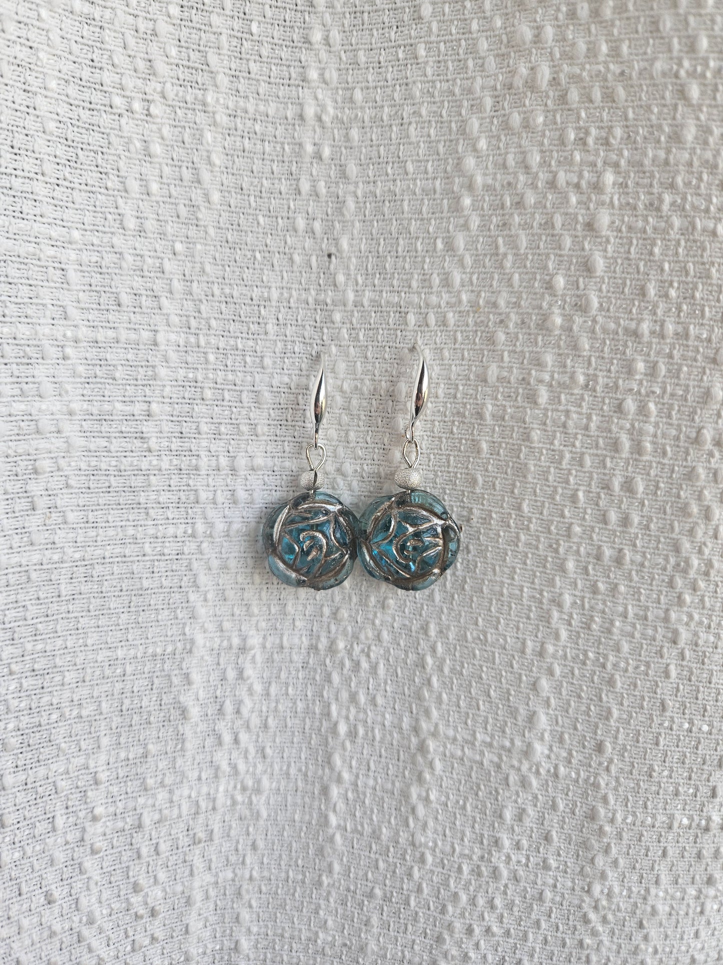 Aquamarine w/ Platinum Garden Rose Earring - Sterling