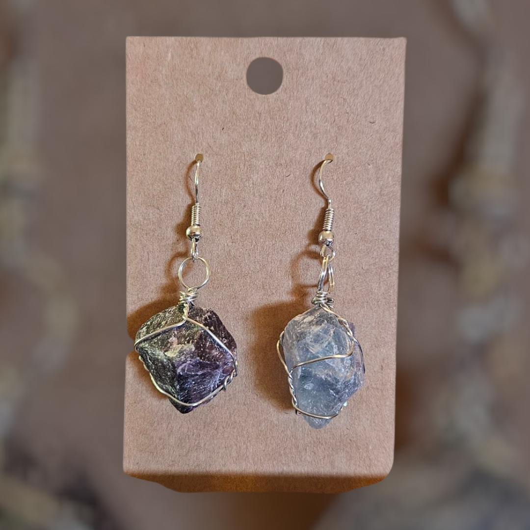 Crystal & Natural Stone wire wrapped Earrings - 14 Healing Styles