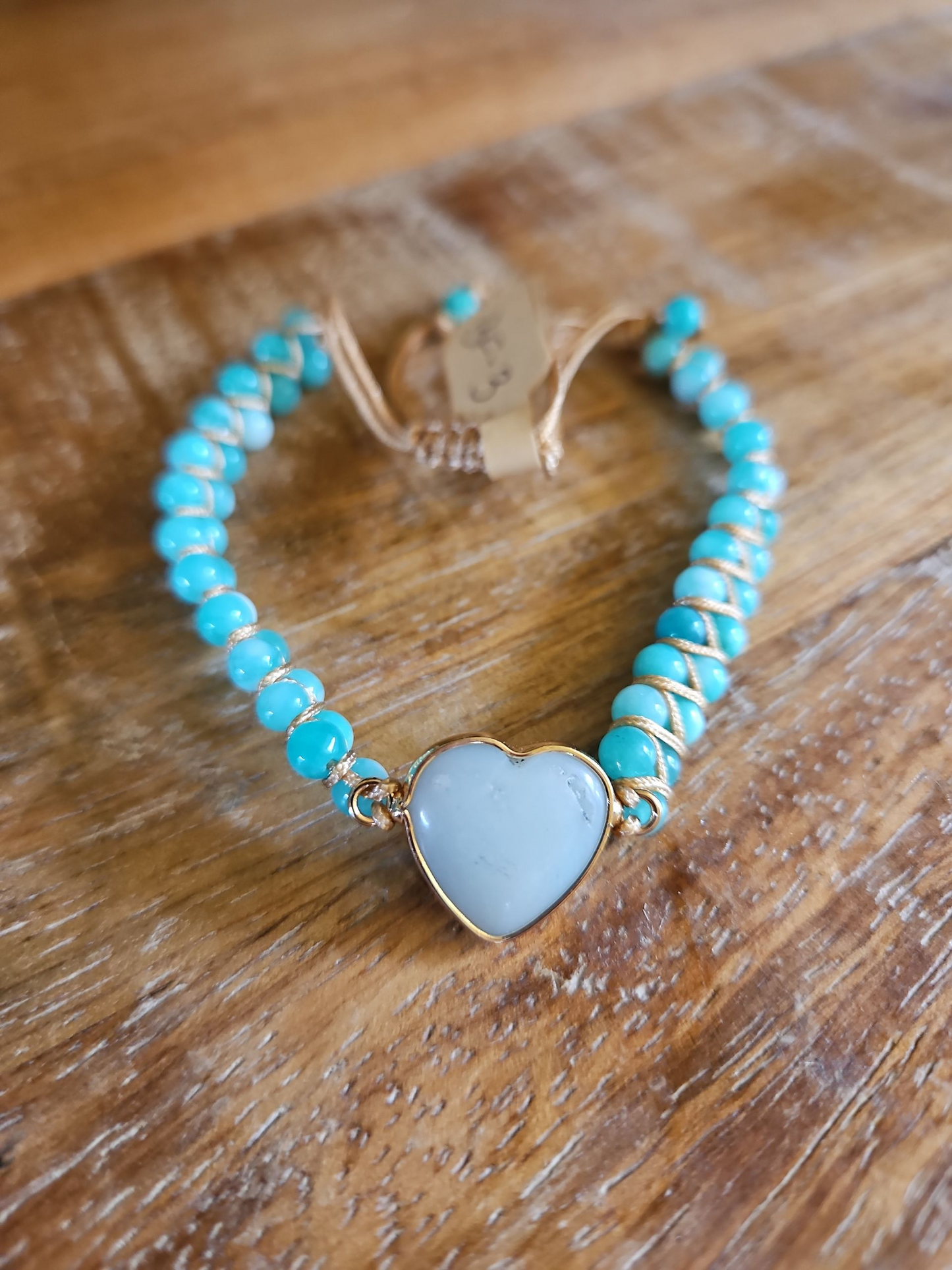 Jasper Boho Knitted Bracelets Solid-color with Heart Pendant - 4 Styles