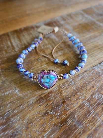 Jasper Boho Knitted Bracelets Multi-color with Heart Pendant - 5 Styles