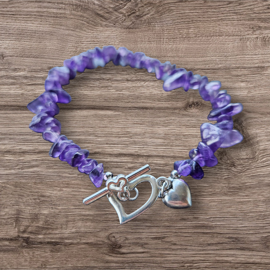 Natural Chip Gemstone Bracelet, with Alloy Bar & Heart Clasp