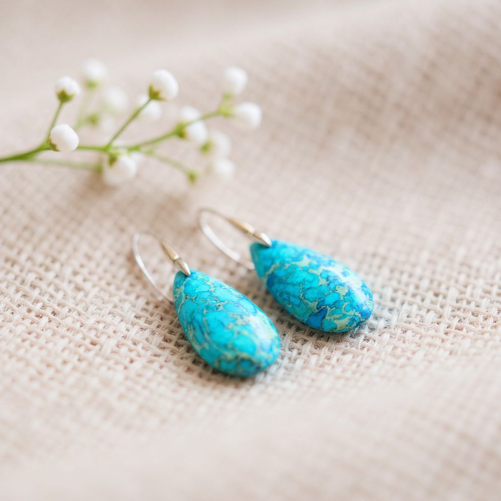 Impression Jasper Turquoise Teardrop Pendant &/or Earrings