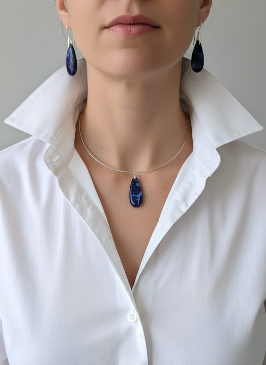 Impression Jasper Deep Blue Teardrop Pendant &/or Earrings